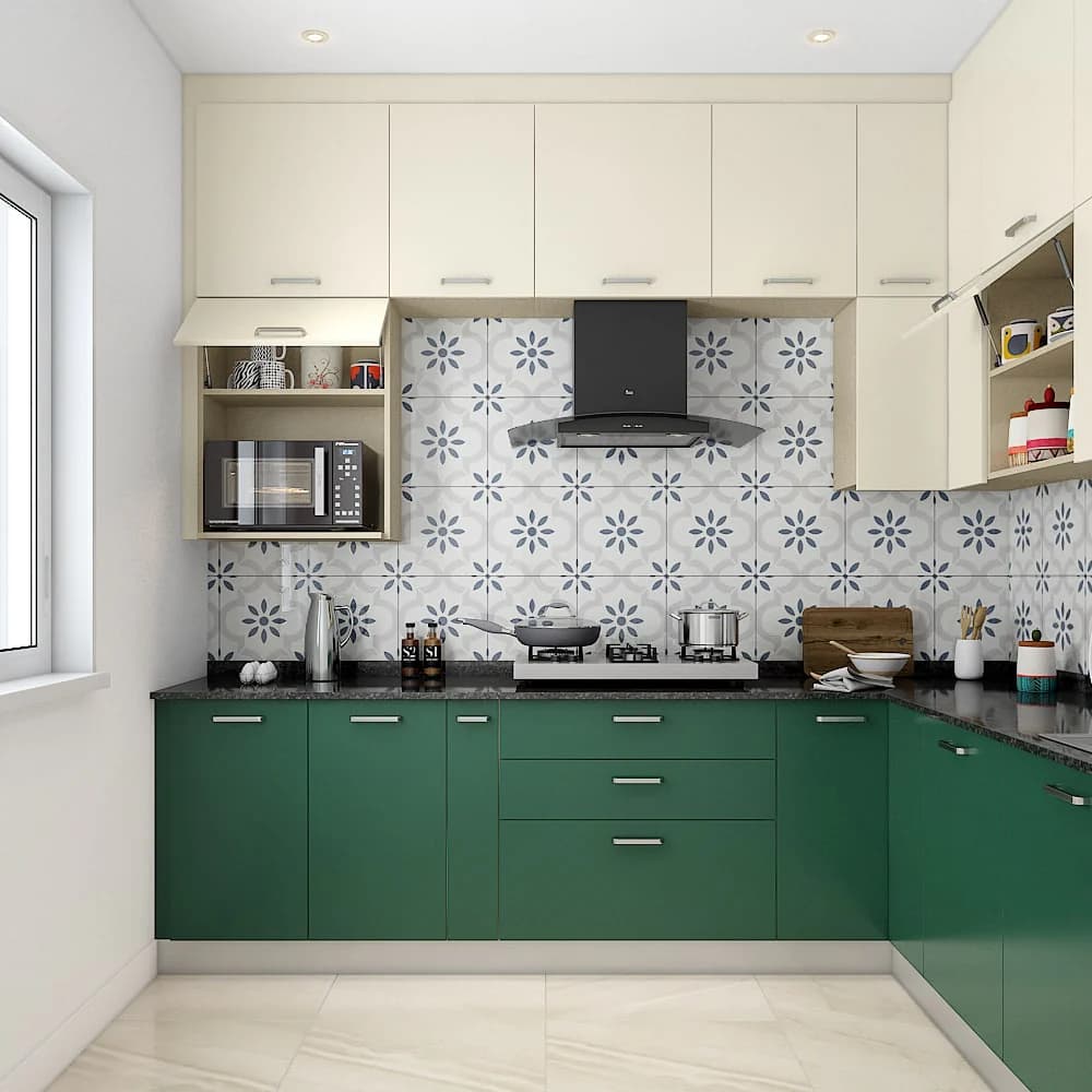 Modern modular kitchen with coordinated cabinets and countertops