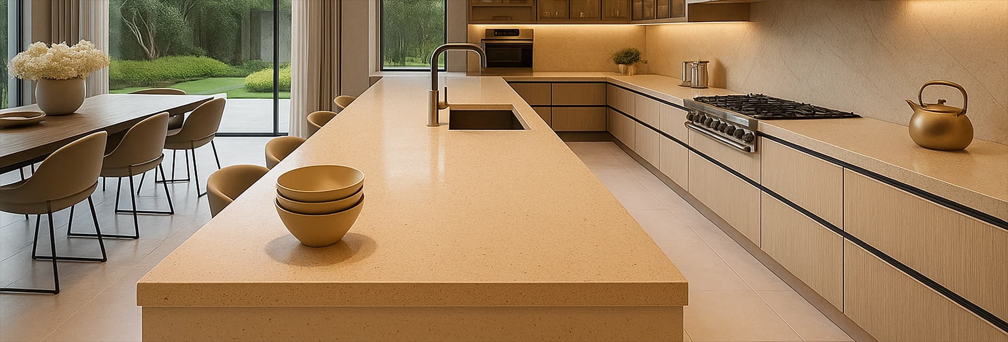 Easy-care kitchen wall and floor tiles