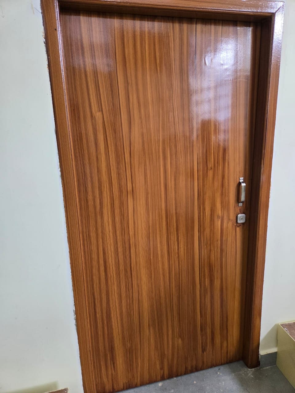 Wood-finish flush door installed at a client project