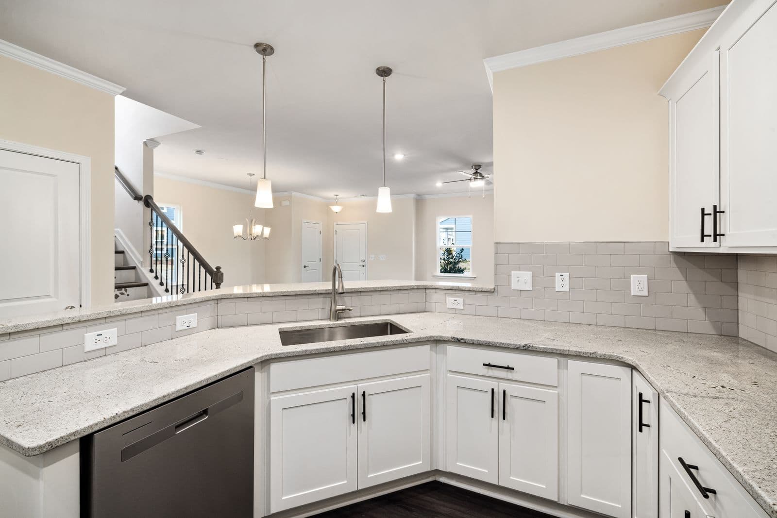 Modern modular kitchen with coordinated cabinets and countertops