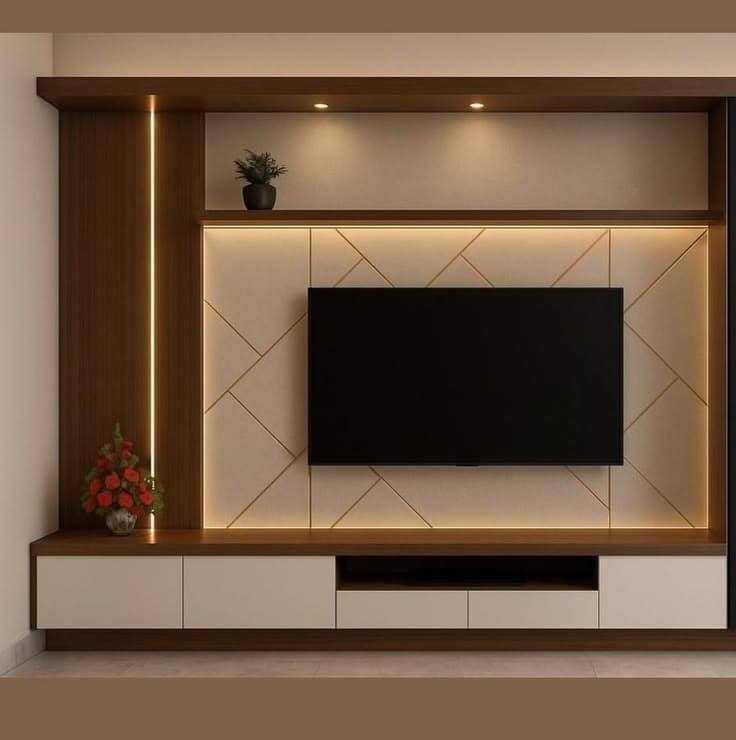 Custom television console and interior flooring at a client project