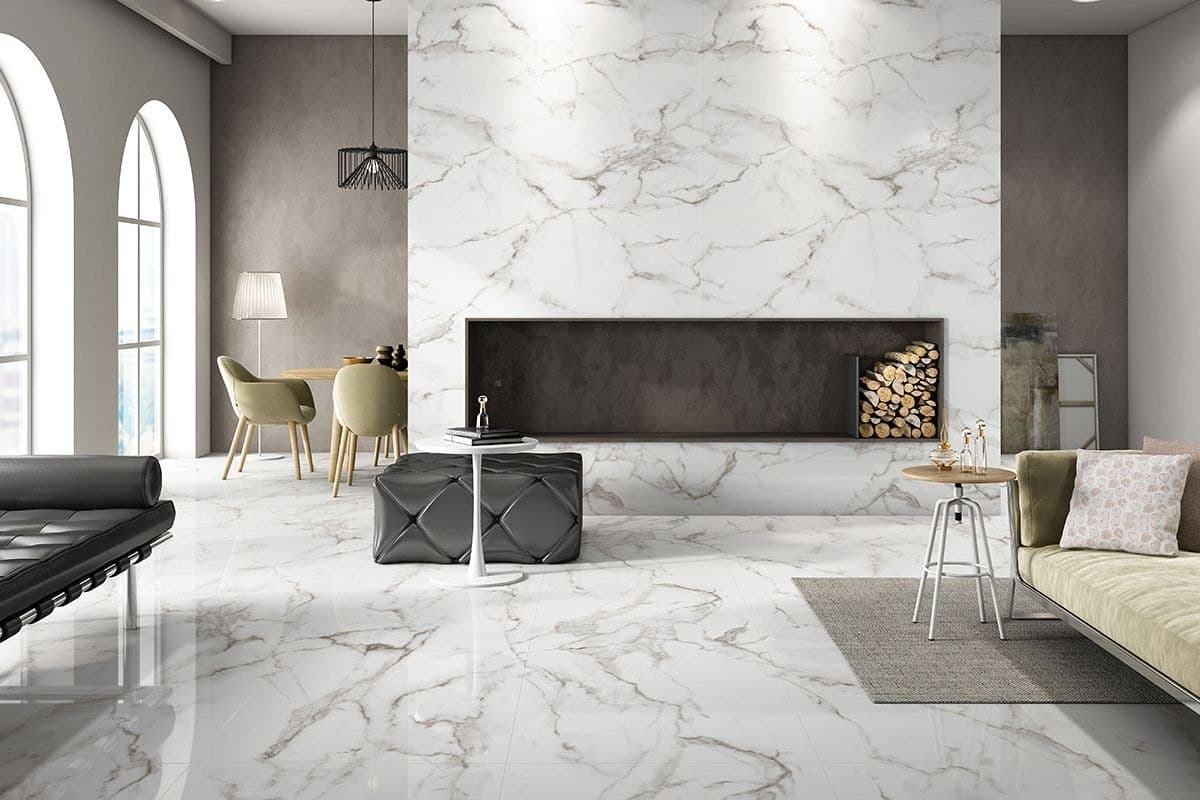 Floor and wall tile samples in multiple colours and finishes