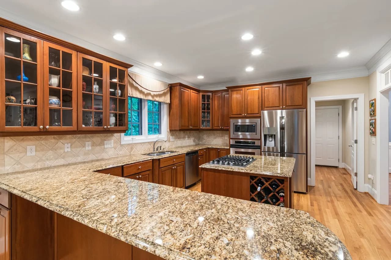 Composite granite slabs and finished surface samples